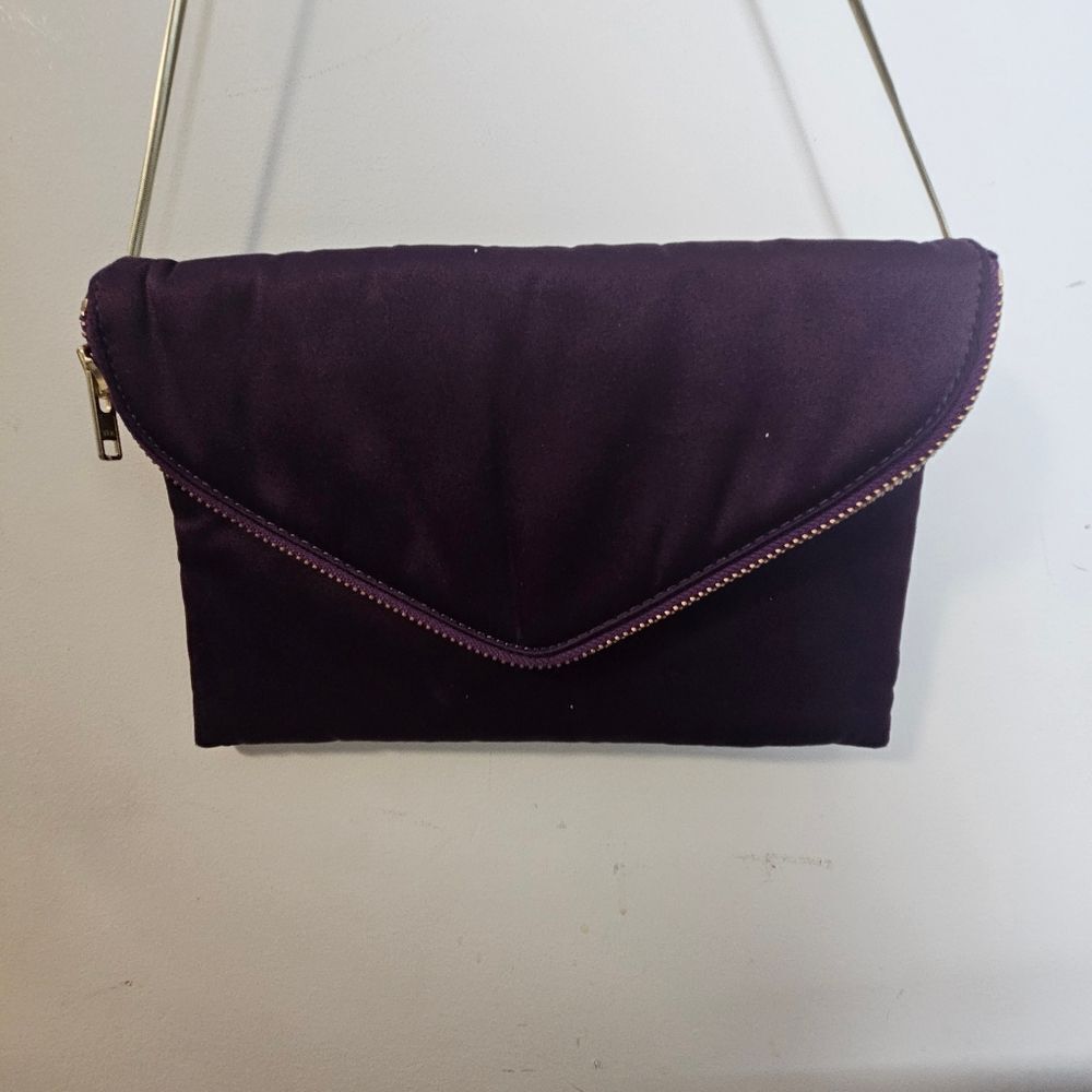 J CREW Purple Satin Foldover Evening Bag Chain Strap Clutch Purse